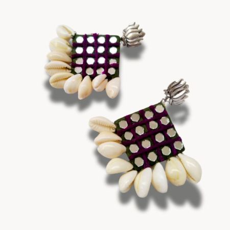 Mehendi Green Gujarati Mirror Fabric Earrings For Women